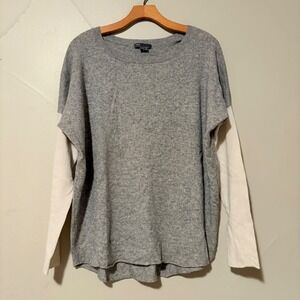 Vince Women's Laine Wool Cashmere Color Block Sweater Size M Gray Cream Knit Top